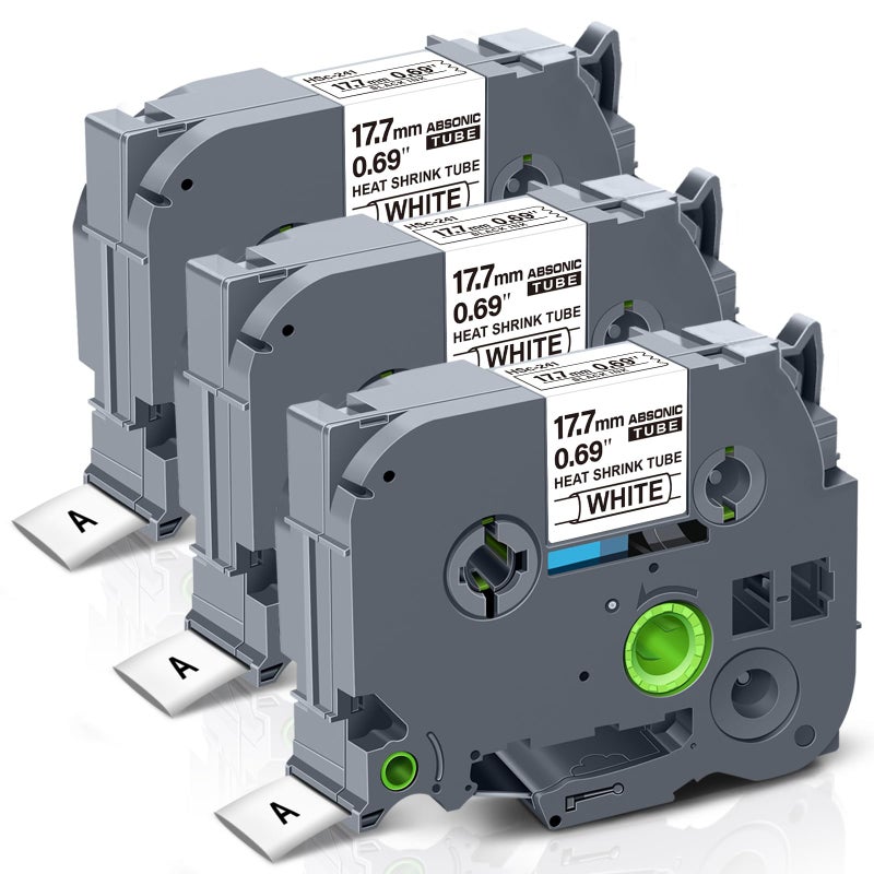 Absonic 3-Pack Compatible Heat Shrink Tube Replacement for Hse241 Hse-241 HS-241 HS241 17.7mm Black on White Label Tape for PT-E500 PT-E550W PT-E300 PT-H300 PT-P750WVP, 0.7inch x 4.9 feet - Image 1